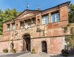 View at the Gate of San Pietro in the streets of Lucca in Italy