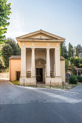 Fototapeta premium View at the Church of Madonna delle Neve in the streets of Lari - Italy