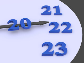 New year concept. The clock arrow points to the figure 2022