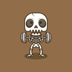 cute cartoon skull character sports fitness or gym. vector illustration for mascot logo or sticker