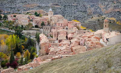 Beautiful old architecture and buildings in the mountain village of Albarracin, Spain