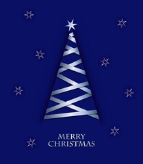 1248_Christmas vector greeting card with Christmas tree in blue and silver color