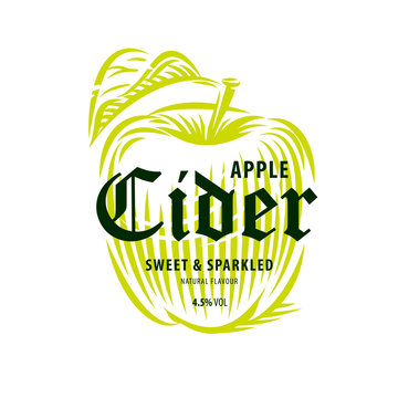 Green apple, vintage cider label template