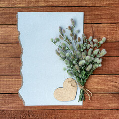 card with a bouquet of wild fluffy flowers  with copy space for design