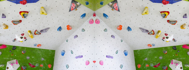 boulder climbing wall in boulder climbing hall - climbing background banner panorama - obrazy, fototapety, plakaty