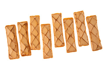 Cookie Sfogliatine, glazed puff pastry biscuits. Italian dessert isolated on white , top view