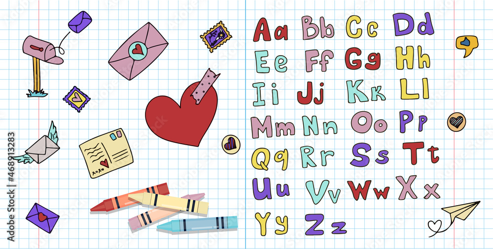 Fototapete vector handwritten font. sketch with the english alphabet. isolated large and small doodle letters. 