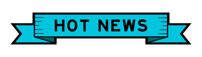 Vintage blue color ribbon banner with word hot news on white background