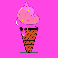 flat art ice cream.Geometric element.Gradient Pink,Illustration. Print for,banner, poster,web. Memphis graphic design style. Summer season image.