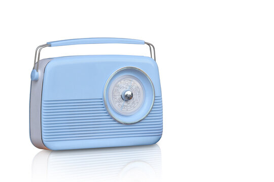 side view beautiful blue Radio on white background, object, technology, copy space
