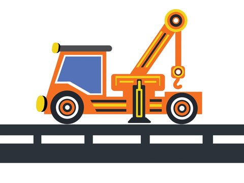 Large construction equipment. Commercial vehicles for construction work. Excavator, tractor, bulldozer, asphalt paver, concrete mixer, loader, telehandler. Digital illustration