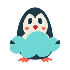 Cartoon penguin with cloud - copy space for text