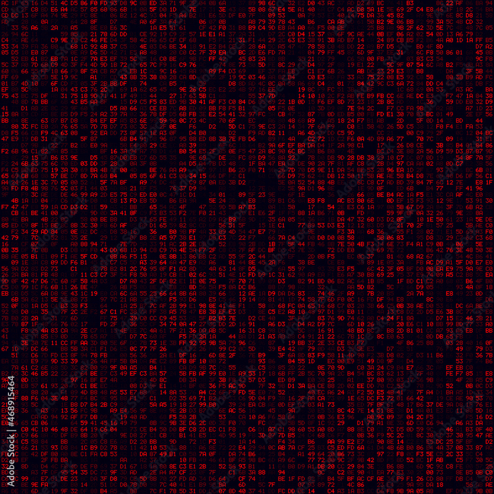 Poster futuristic tech background. red filled hexadecimal pairs background. big sized seamless pattern. cha