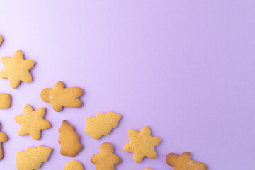 Brown Christmas cookies on a pink background. Rustic set. Graphic background. Holiday card. Copy space and ready for use