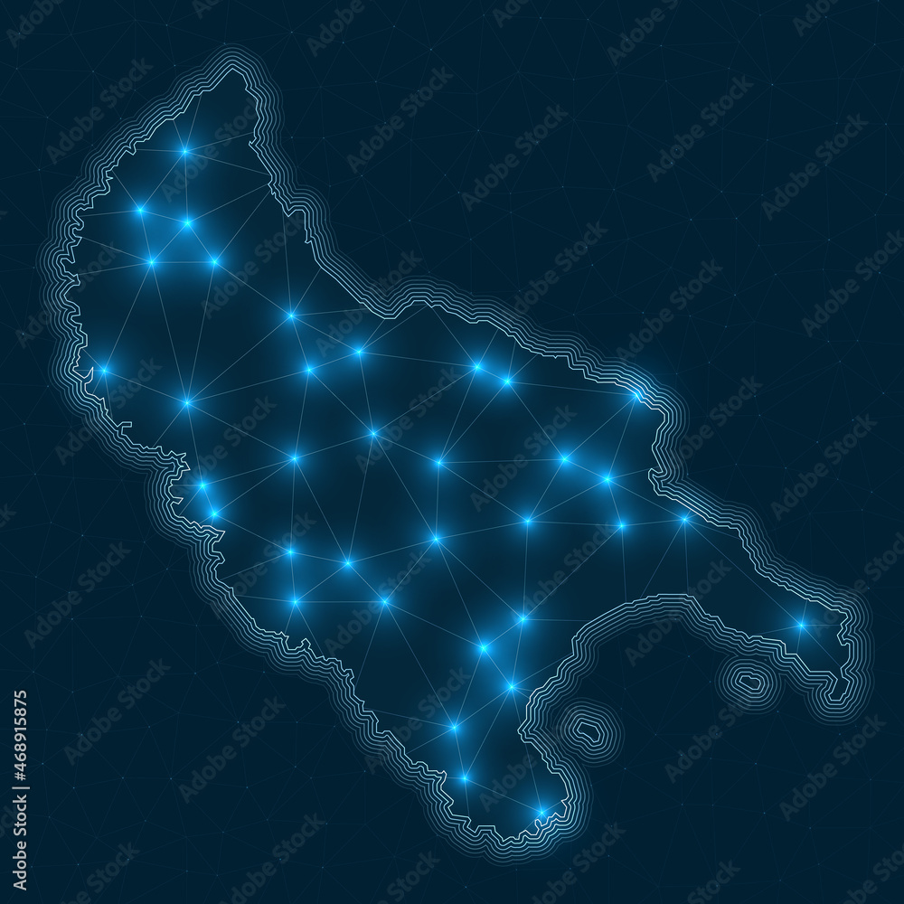 Poster zakynthos island network map. abstract geometric map of the island. digital connections and telecomm