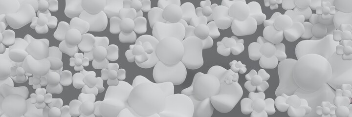 3d rendering of white flowers and gray background, white background For decorating the website, lots of beautiful flowers. Minimal style.