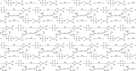 Chemical formula and outlines on whiteboard. Vector seamless pattern. Scientific  and education background. 