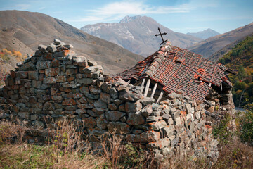 Fiagdon village Farisdmin (Harisdzhin) of the Republic of North Ossetia-Alania Russia. Ruined stone...