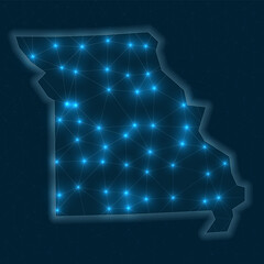 Missouri network map. Abstract geometric map of the US state. Digital connections and telecommunication design. Glowing internet network. Astonishing vector illustration.