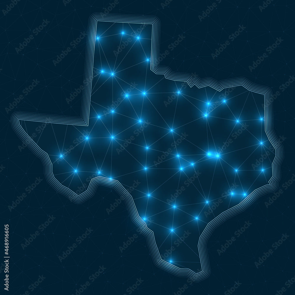Aufkleber texas network map. abstract geometric map of the us state. digital connections and telecommunication