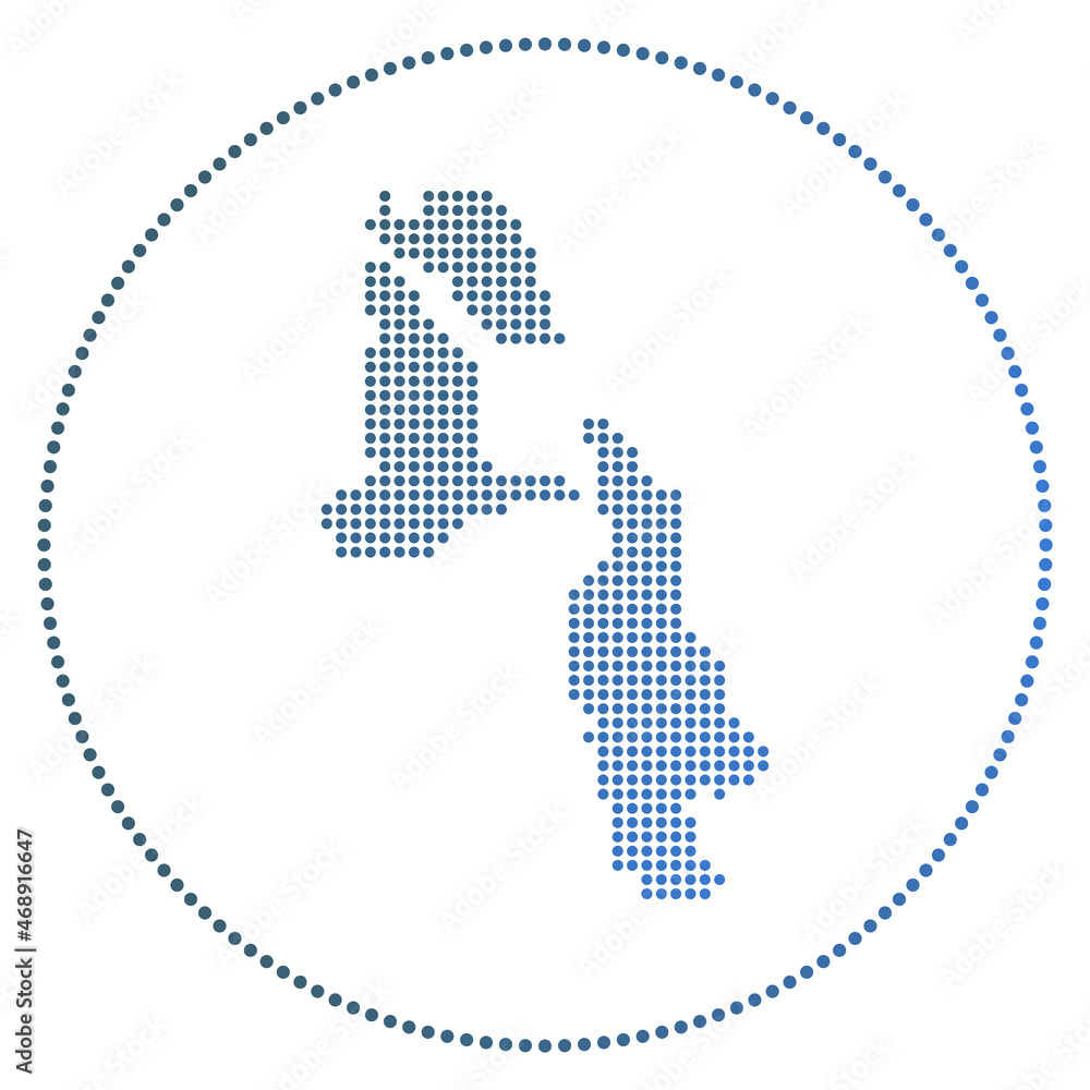 Poster pig beach digital badge. dotted style map of pig beach in circle. tech icon of the island with gradi