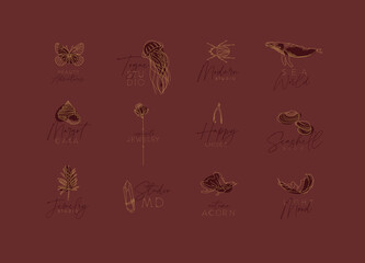 Flora fauna Art Deco labels red