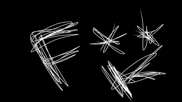 Linear doodle video with handwriting on black background. White art dwarfs in 4k with alpha channel. Swirl, curls, scratches, scuffs, roots, van, strokes.