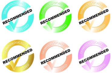 Certify Stamped of Dermatologically tested set with difference colour on white background
