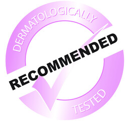 Certify Stamped of Dermatologically tested pink colour on white background