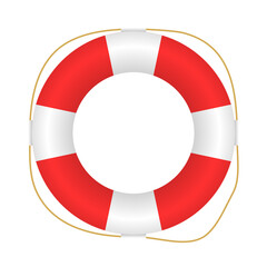 Realistic red and white lifebuoy whith a rope.