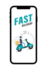 Fast delivery service, online tracking of delivery, delivery to any place. mobile app. Vector illustration