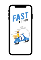 Fast delivery service, online tracking of delivery, delivery to any place. mobile app. Vector illustration