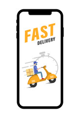 Fast delivery service, online tracking of delivery, delivery to any place. mobile app. Vector illustration	