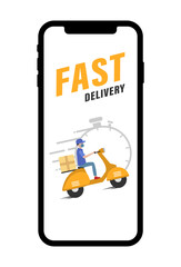 Fast delivery service, online tracking of delivery, delivery to any place. mobile app. Vector illustration