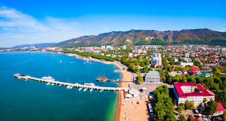 Gelendzhik city beach aerial view, Russia