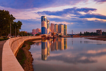 Kuban river, Krasnodar city aerial skyline