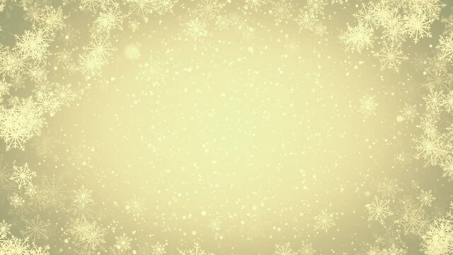 Calm falling gold snow flakes winter background. 4K seamless looping Christmas background	
