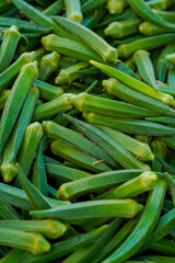 uncooked Green okra or lady finger at agriculture field.