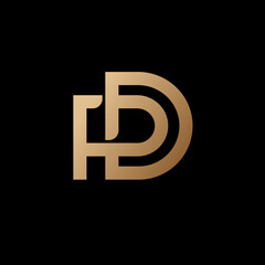 P and D letters. P, D monogram consist of crossed gold elements. Emblem for label, packaging, luxury gifts store, business, clothes or jewelry.