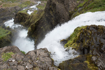 Naklejka na ściany i meble View over the waterfalls of river Dynjandi in arnarfjordur in the westfjords in Iceland