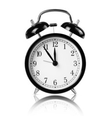 Isolated watch. Black watch and white dial isolated on white background with reflection and shadow.