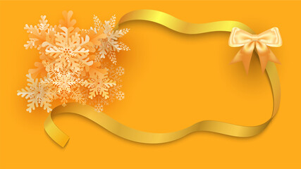 Snowflake with frame ribbon is fresh orange color of vector design