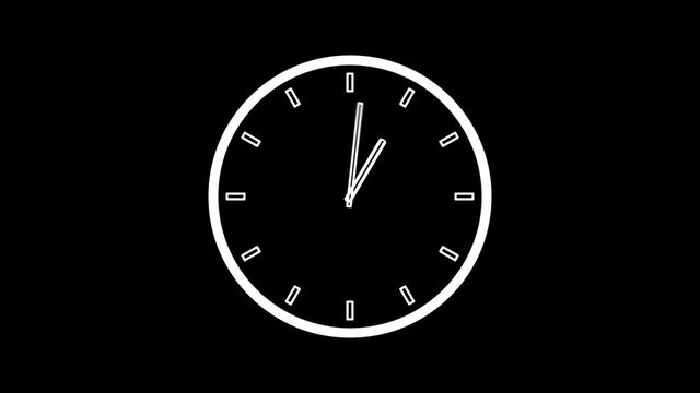 White round clock with rotating animated arrows. Animation on black background