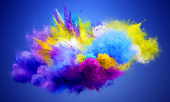 Blue And Yellow Cloudy Powder Explosion