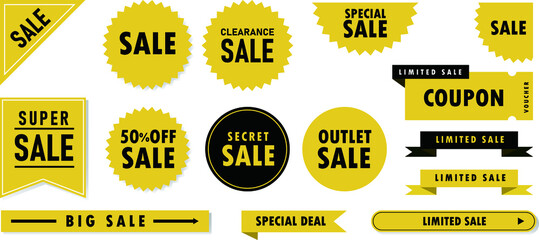 Webサイトに使える、色んな種類のセールやクーポンのベクターフラットデザイン素材セット