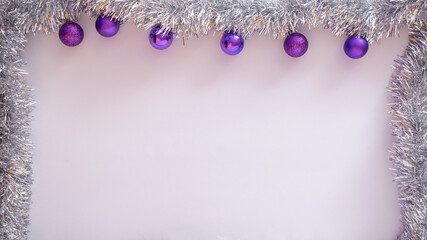 Christmas background with snowflakes and baubles.Copy space frame design idea.Seasonal decoration