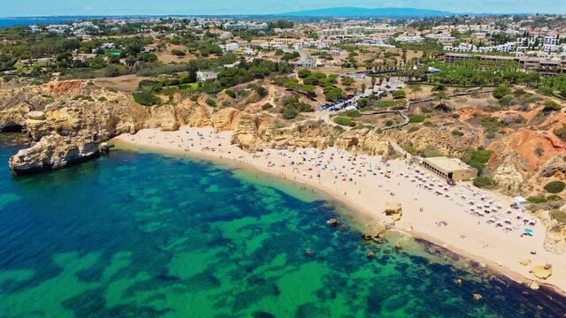 Aerial view of Praia dos Paradinha beach, Albufeira, Algarve, Portugal