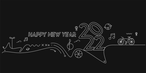 Happy New Year 2022 with Music Design Element, Vector illustration.