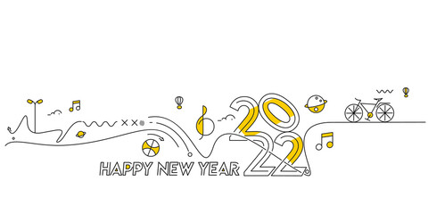 Happy New Year 2022 with Music Design Element, Vector illustration.