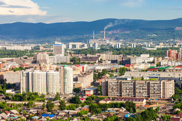 Obraz premium Krasnoyarsk aerial panoramic view